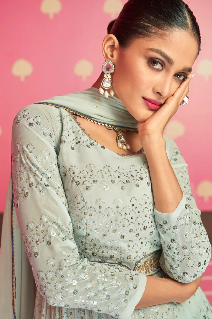 Georgette Nyra Cut Salwar Suit | Heavy Thread & Sequins Work