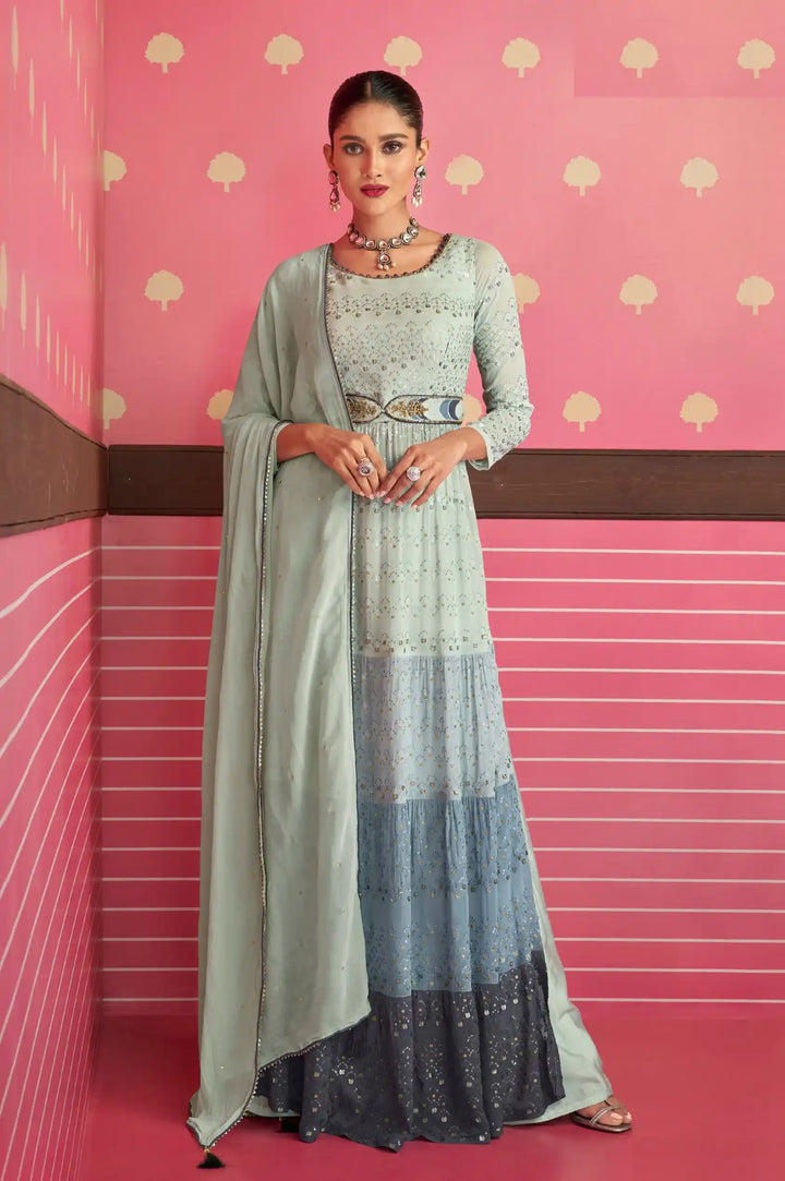 Georgette Nyra Cut Salwar Suit | Heavy Thread & Sequins Work
