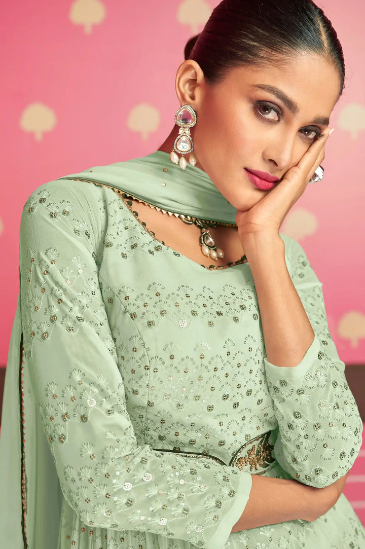 Georgette Nyra Cut Salwar Suit | Heavy Thread & Sequins Work