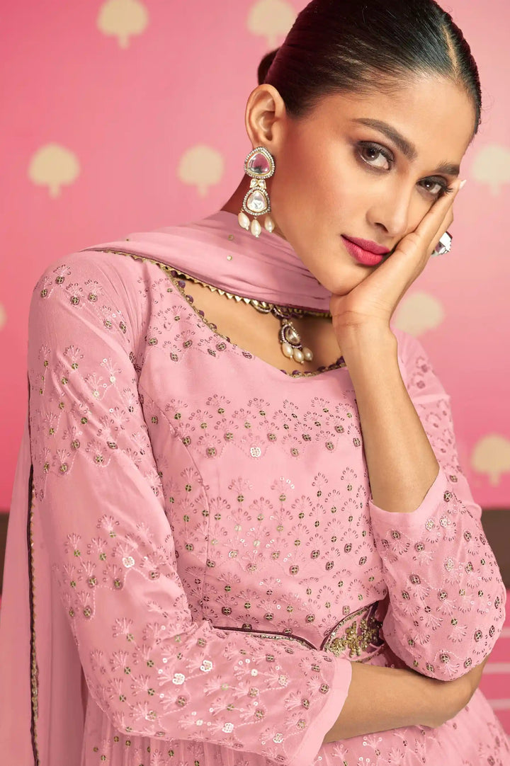 Georgette Nyra Cut Salwar Suit | Heavy Thread & Sequins Work
