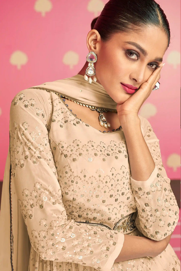 Georgette Nyra Cut Salwar Suit | Heavy Thread & Sequins Work