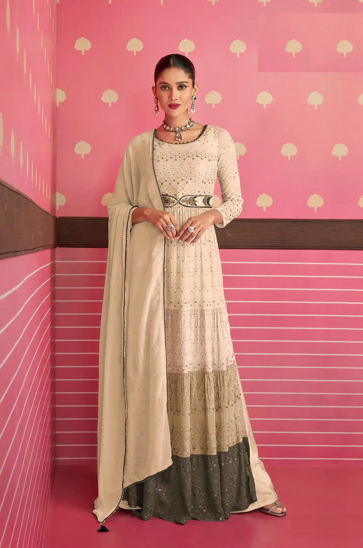Georgette Nyra Cut Salwar Suit | Heavy Thread & Sequins Work