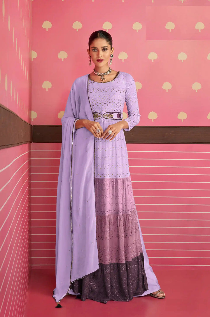 Georgette Nyra Cut Salwar Suit | Heavy Thread & Sequins Work
