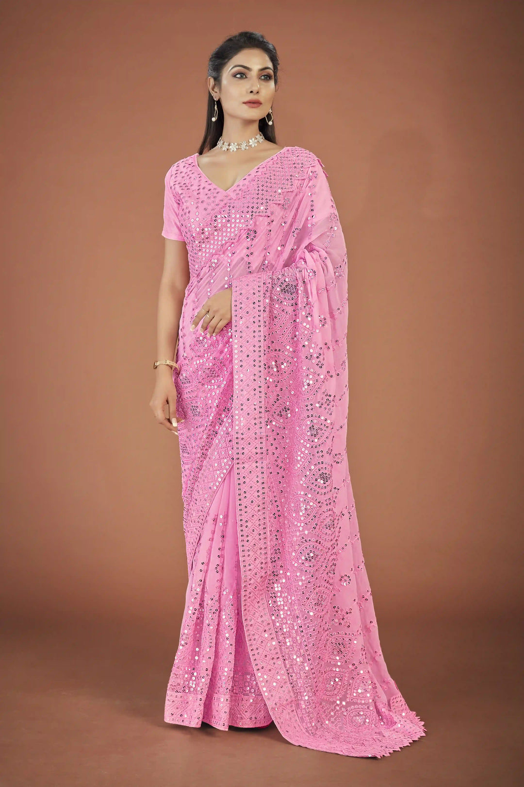 Elegant Georgette Saree with Thread and Sequin Embroidery | Special Occasion