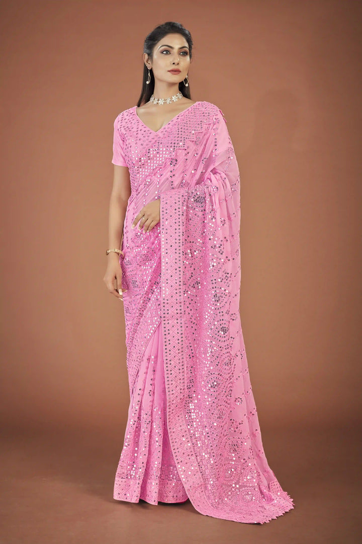 Elegant Georgette Saree with Thread and Sequin Embroidery | Special Occasion