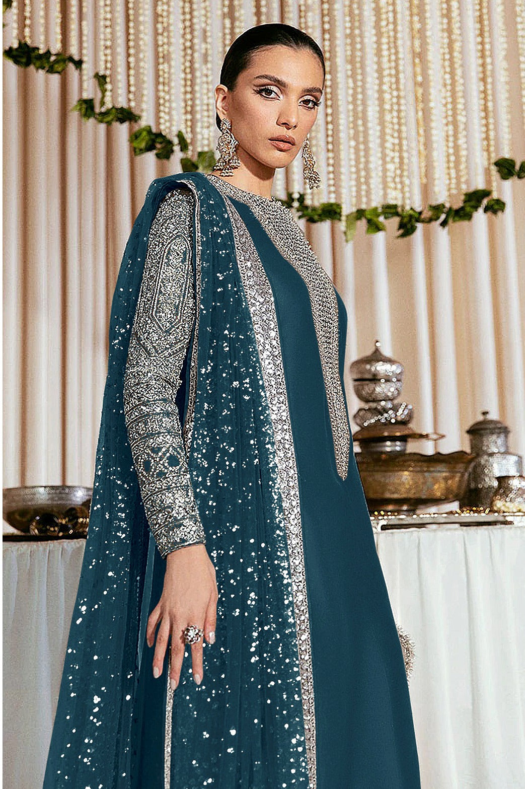Festive Salwar Kameez | Faux Georgette Suit with Stylish Koti & Embroidery