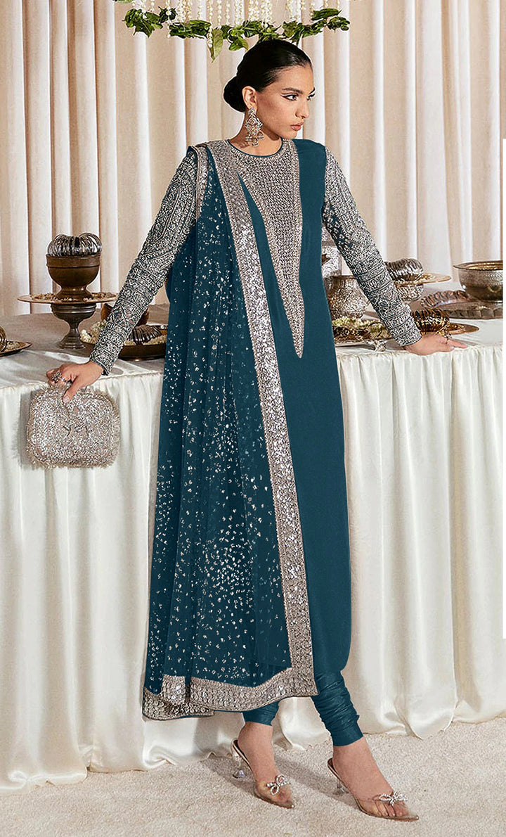 Festive Salwar Kameez | Faux Georgette Suit with Stylish Koti & Embroidery