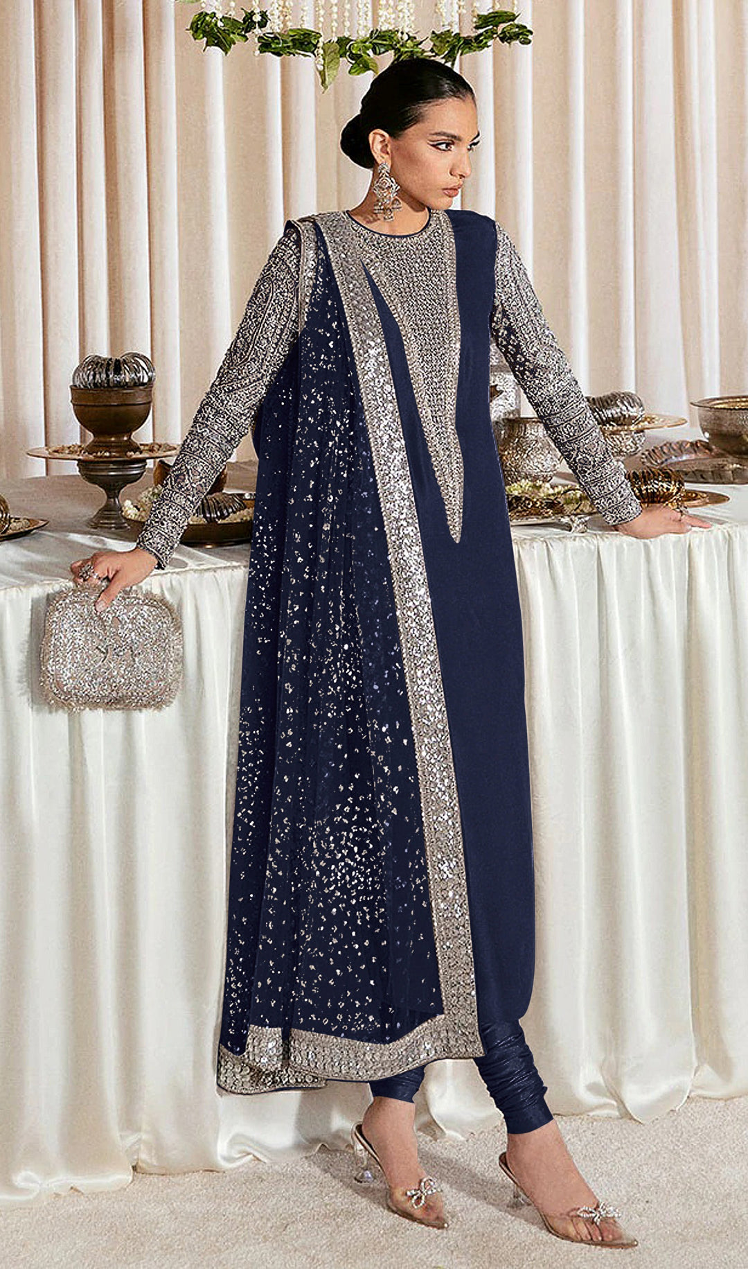 Festive Salwar Kameez | Faux Georgette Suit with Stylish Koti & Embroidery