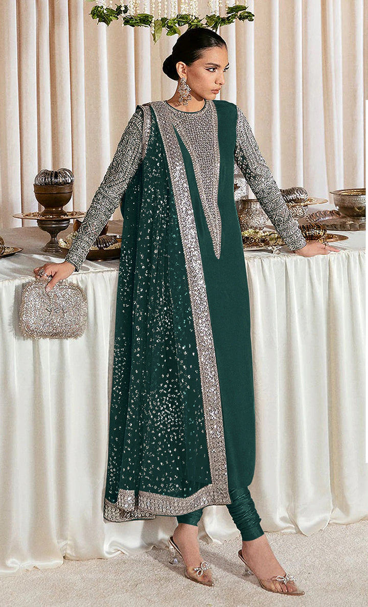 Festive Salwar Kameez | Faux Georgette Suit with Stylish Koti & Embroidery
