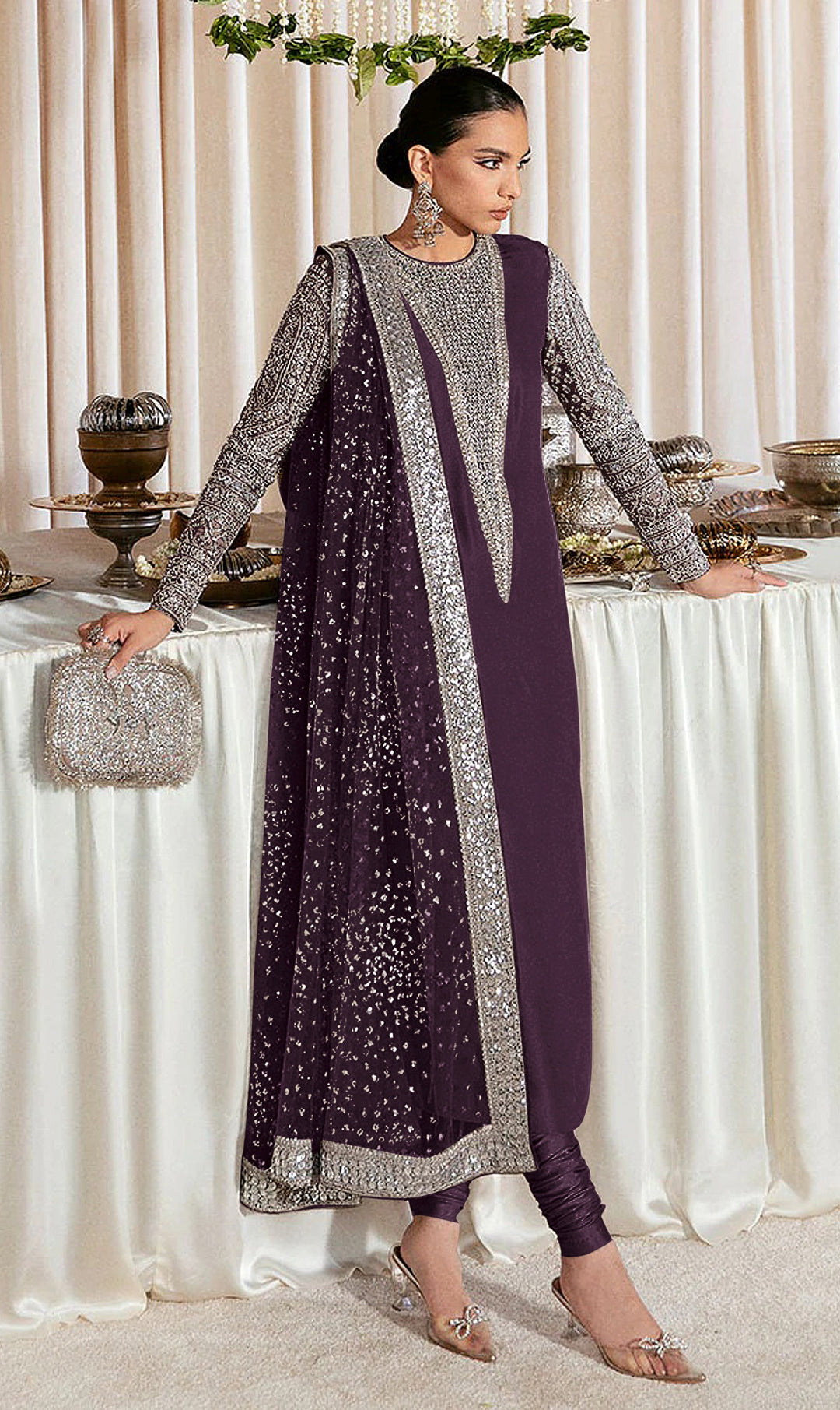 Festive Salwar Kameez | Faux Georgette Suit with Stylish Koti & Embroidery