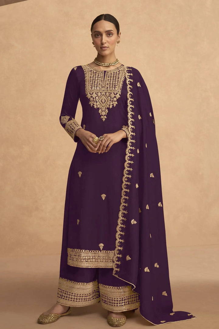 Georgette Palazzo Suit with Sequins & Jari Embroidery | Festive Wear