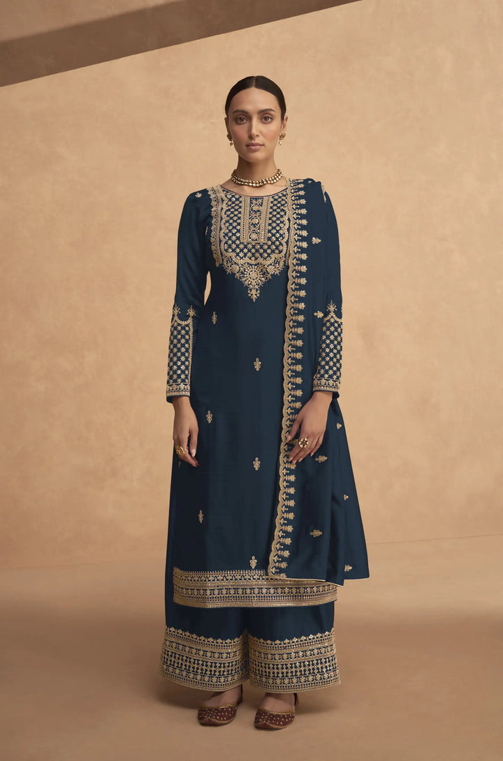 Georgette Palazzo Suit with Sequins & Jari Embroidery | Festive Wear
