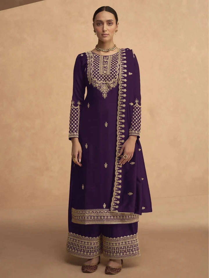 Georgette Palazzo Suit with Sequins & Jari Embroidery | Festive Wear
