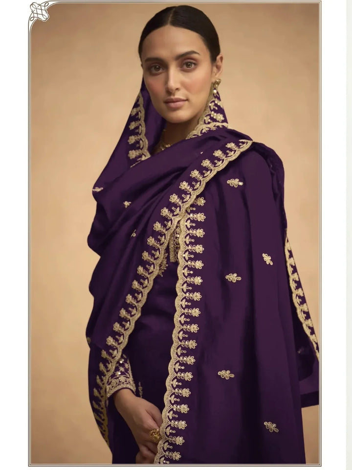 Georgette Palazzo Suit with Sequins & Jari Embroidery | Festive Wear