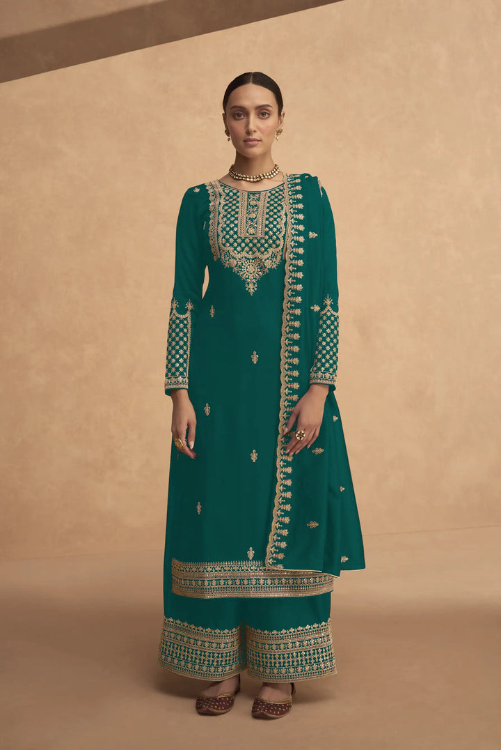 Georgette Palazzo Suit with Sequins & Jari Embroidery | Festive Wear