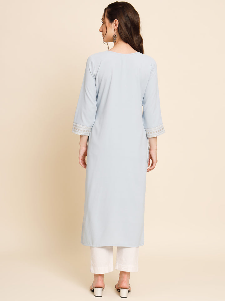 Premium Butter Crepe Long Kurti | Indian Style | Stunning Thread Embroidery