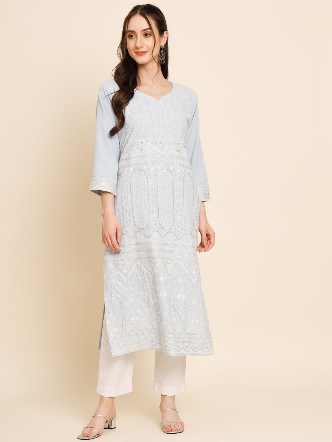 Premium Butter Crepe Long Kurti | Indian Style | Stunning Thread Embroidery