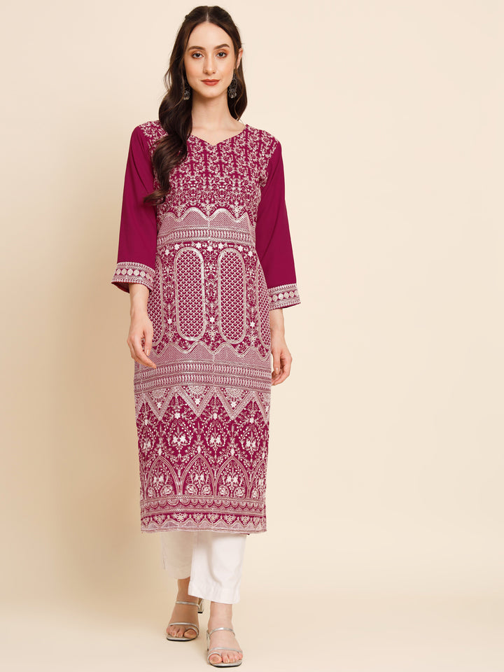 Premium Butter Crepe Long Kurti | Indian Style | Stunning Thread Embroidery