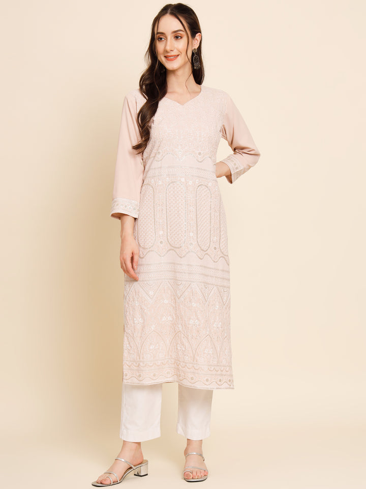 Premium Butter Crepe Long Kurti | Indian Style | Stunning Thread Embroidery