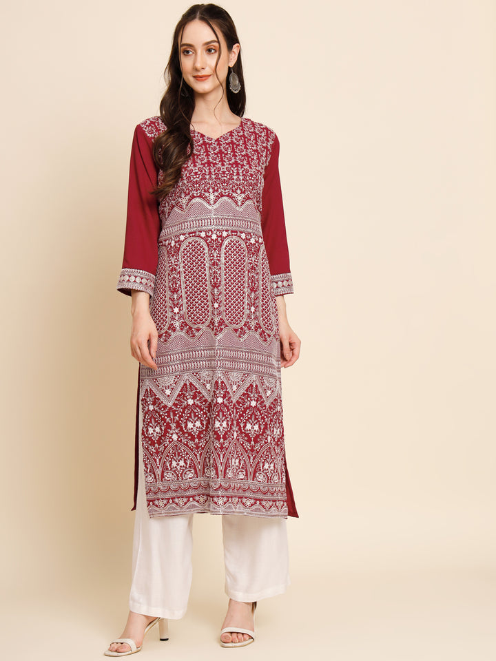 Premium Butter Crepe Long Kurti | Indian Style | Stunning Thread Embroidery