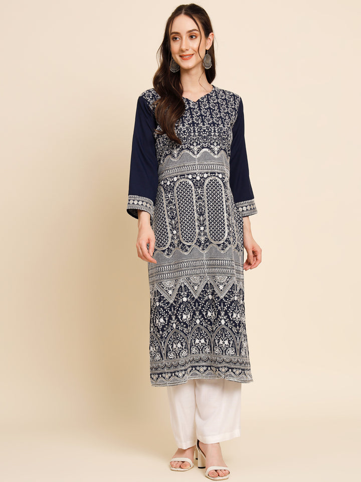 Premium Butter Crepe Long Kurti | Indian Style | Stunning Thread Embroidery