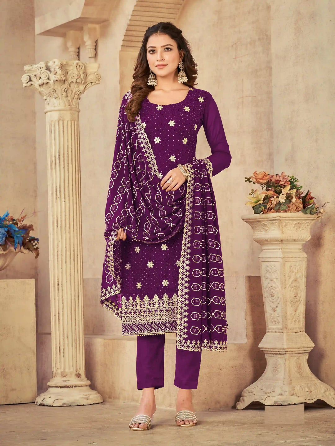 Georgette Salwar Kameez with Heavy Designer Embroidery | Full Sleeve Traditional Wear