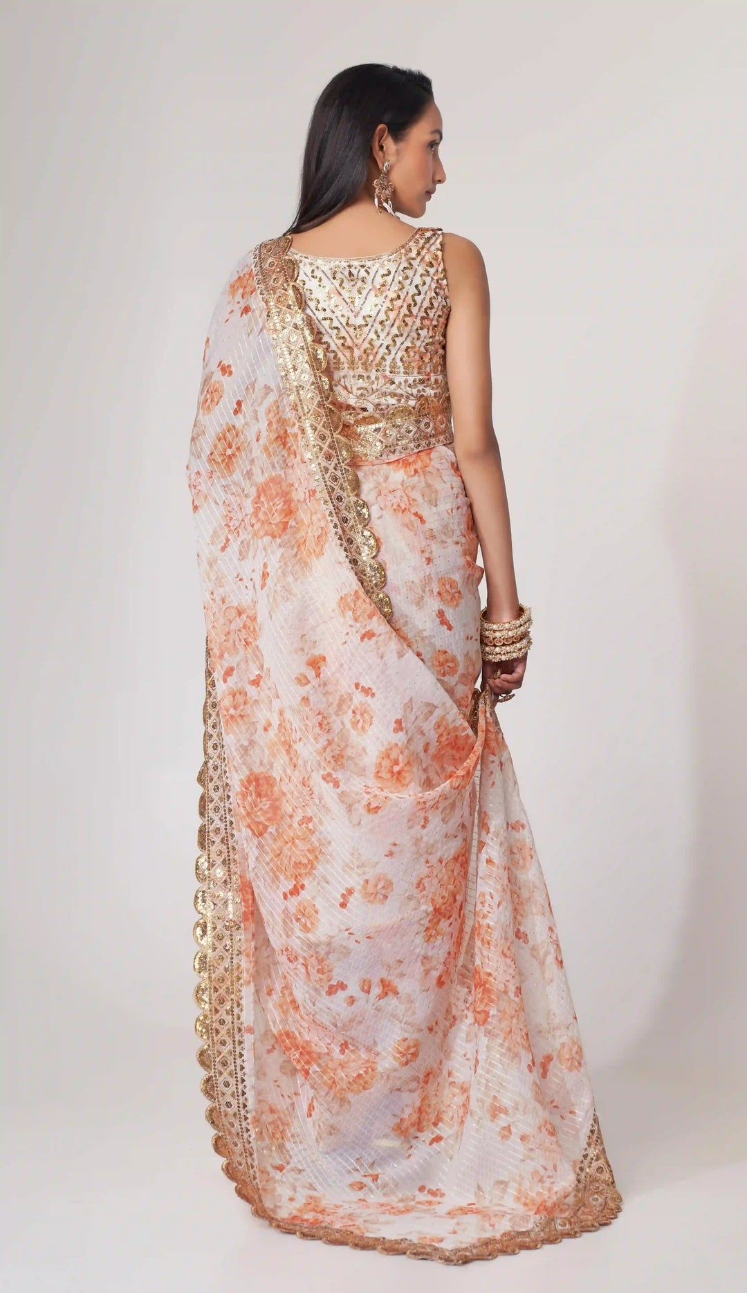 Designer Saree Organza | Digital Printed & Sequins Embroidery for Parties