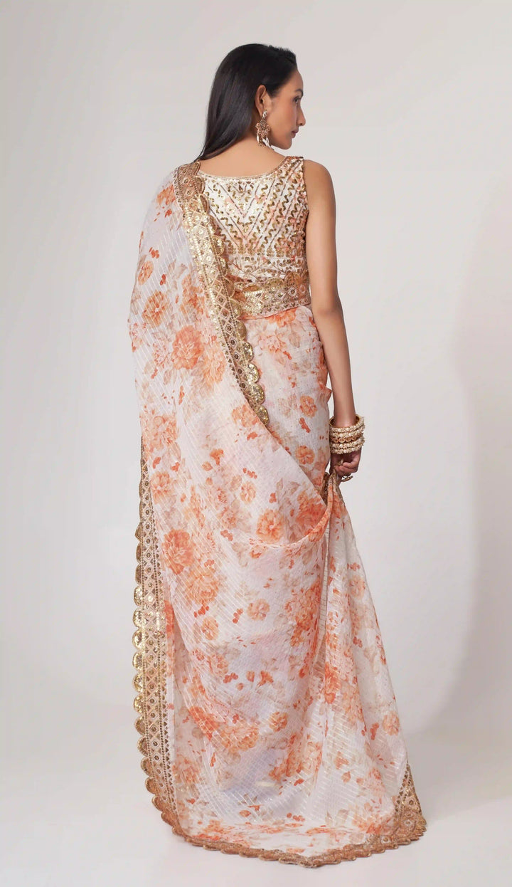 Designer Saree Organza | Digital Printed & Sequins Embroidery for Parties