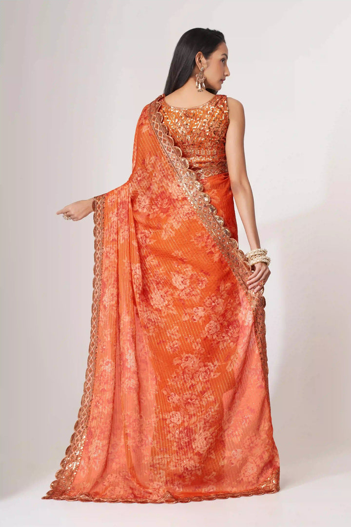 Designer Saree Organza | Digital Printed & Sequins Embroidery for Parties