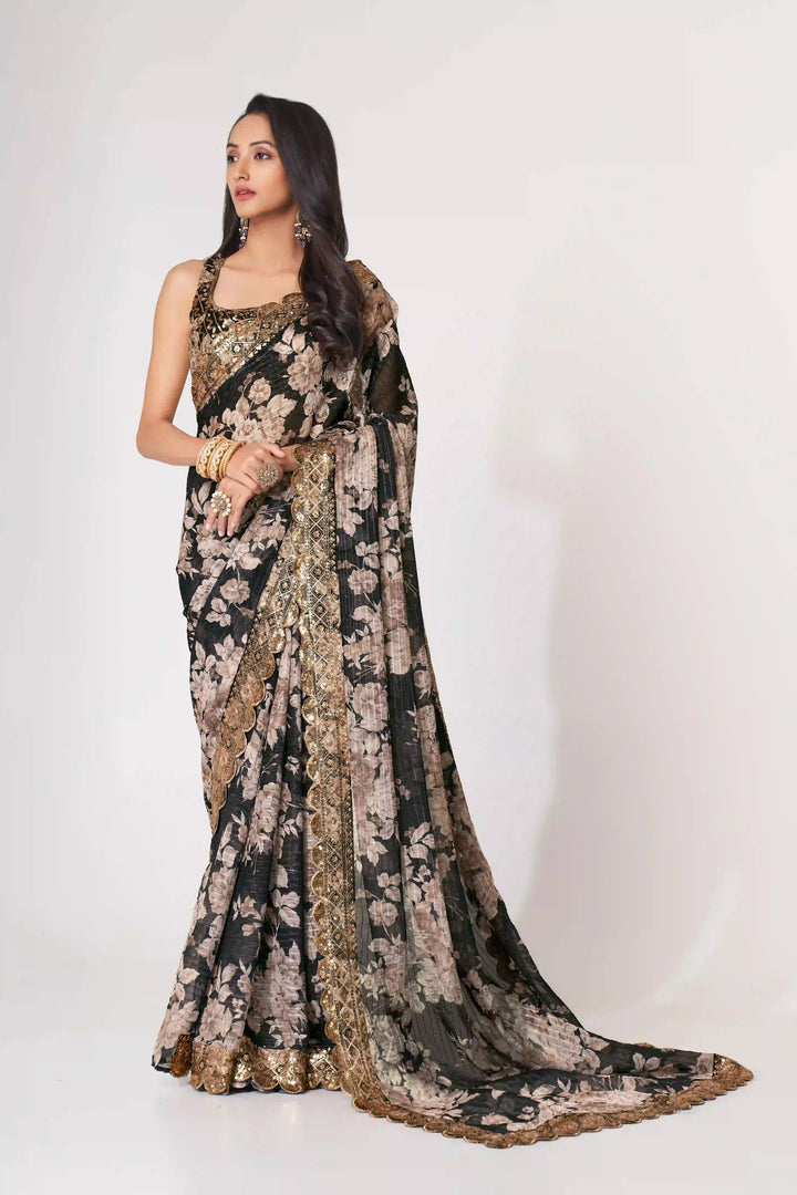 Designer Saree Organza | Digital Printed & Sequins Embroidery for Parties