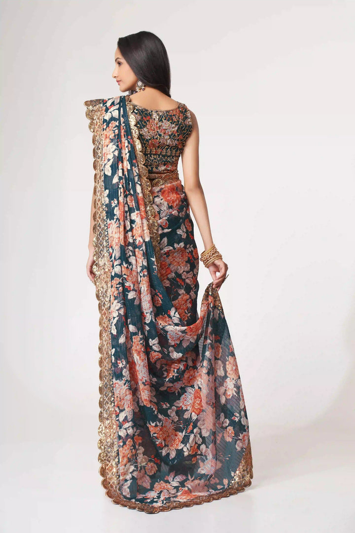 Designer Saree Organza | Digital Printed & Sequins Embroidery for Parties