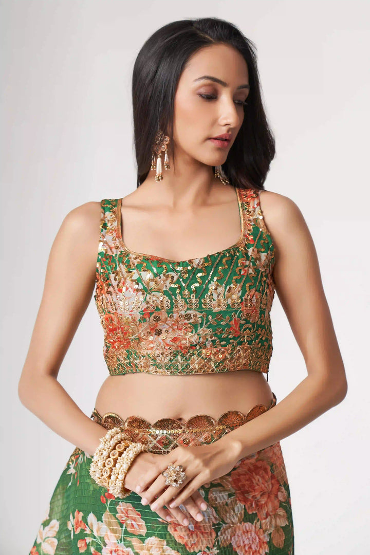 Designer Saree Organza | Digital Printed & Sequins Embroidery for Parties