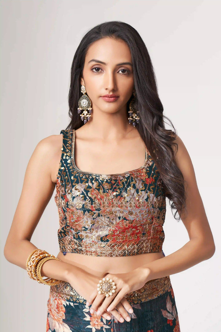 Designer Saree Organza | Digital Printed & Sequins Embroidery for Parties