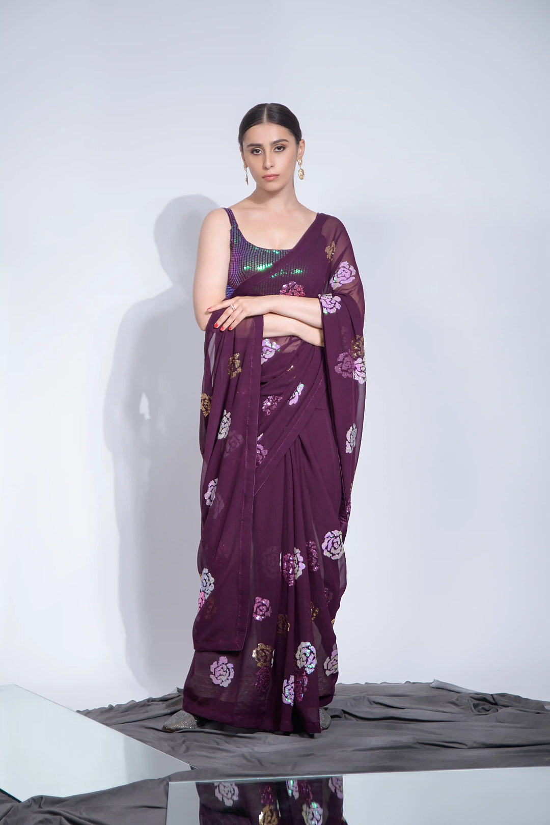 Designer Georgette Sequins Embroidered Saree | Partywear Saree for Women