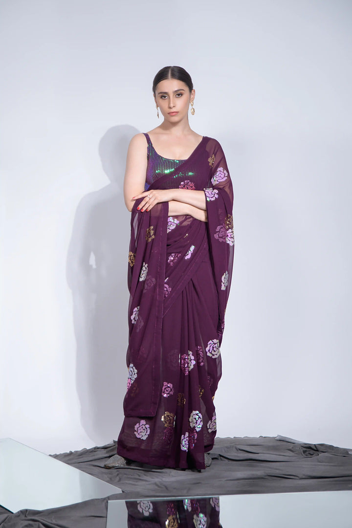 Designer Georgette Sequins Embroidered Saree | Partywear Saree for Women