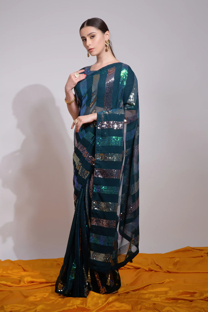 Georgette Saree | Designer Sequins Embroidered Saree Partywear Indian Saree