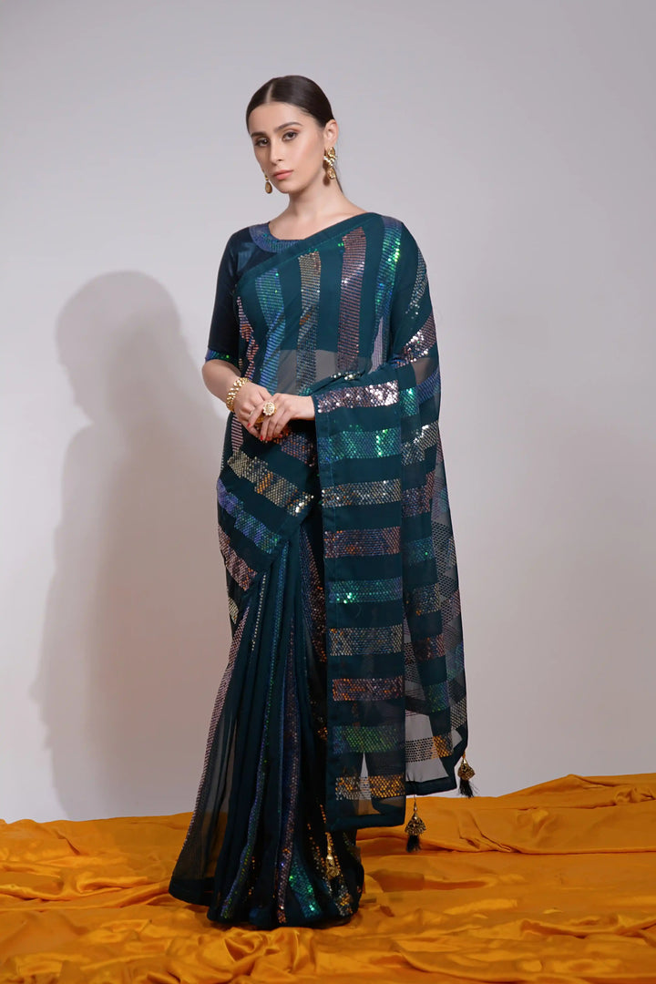 Georgette Saree | Designer Sequins Embroidered Saree Partywear Indian Saree