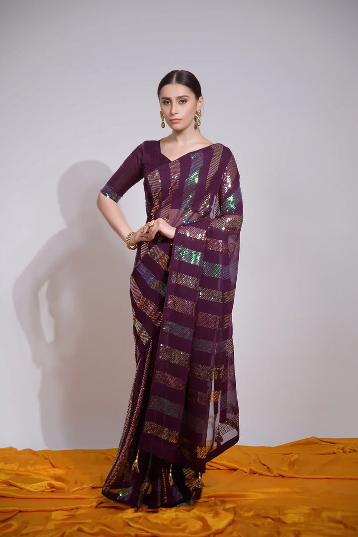 Georgette Saree | Designer Sequins Embroidered Saree Partywear Indian Saree