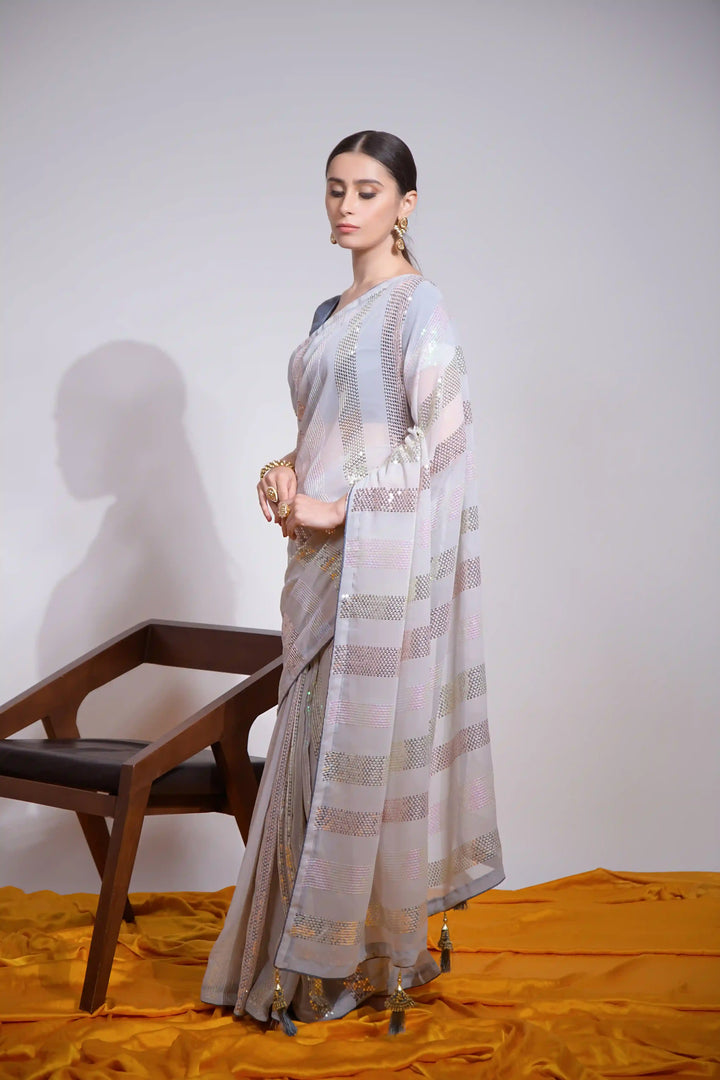 Georgette Saree | Designer Sequins Embroidered Saree Partywear Indian Saree