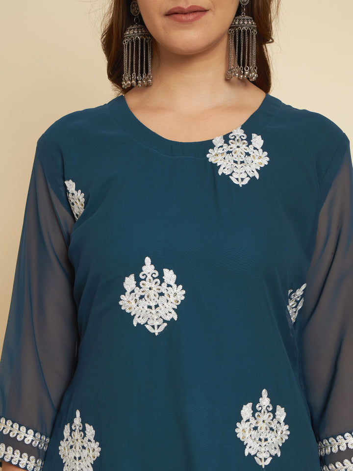 Classic Georgette Long Kurti | Indian Ethnic Wear with Elegant Embroidery