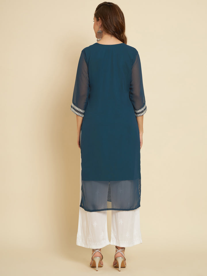 Classic Georgette Long Kurti | Indian Ethnic Wear with Elegant Embroidery