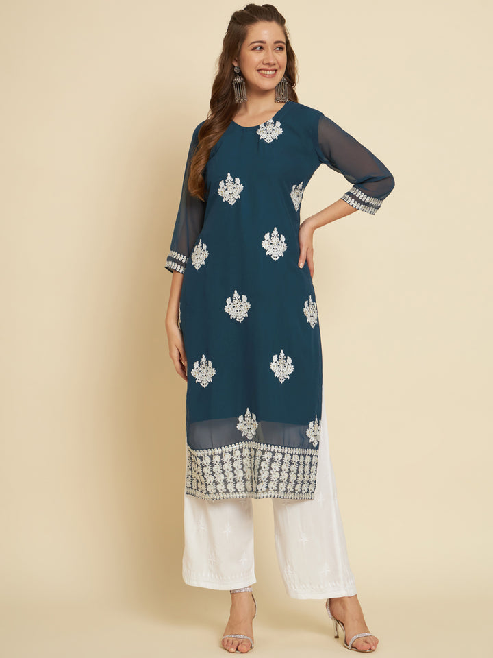 Classic Georgette Long Kurti | Indian Ethnic Wear with Elegant Embroidery