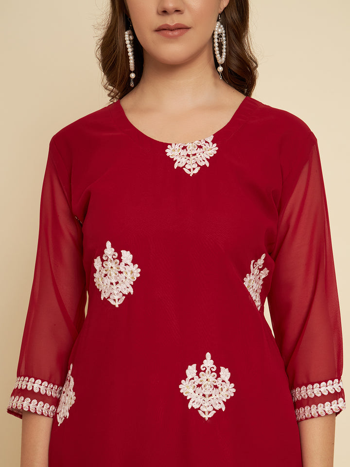 Classic Georgette Long Kurti | Indian Ethnic Wear with Elegant Embroidery