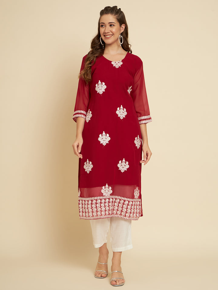Classic Georgette Long Kurti | Indian Ethnic Wear with Elegant Embroidery