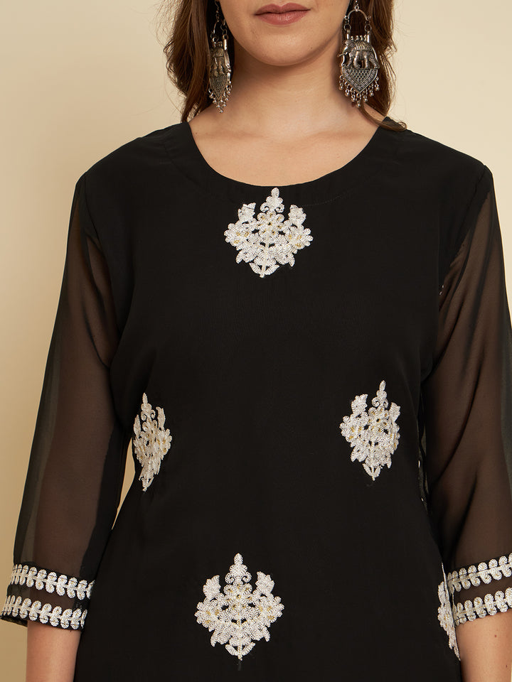 Classic Georgette Long Kurti | Indian Ethnic Wear with Elegant Embroidery