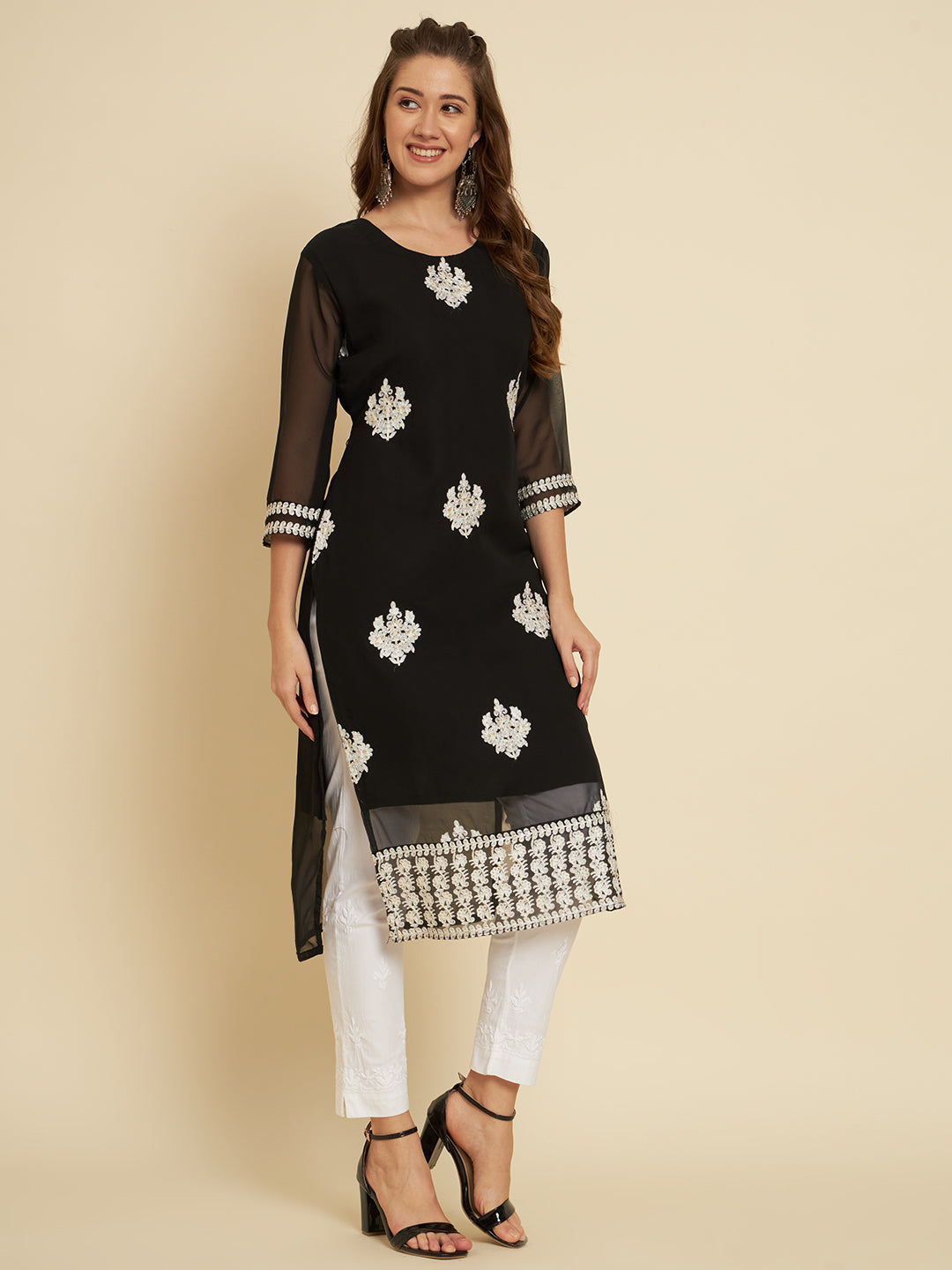 Classic Georgette Long Kurti | Indian Ethnic Wear with Elegant Embroidery