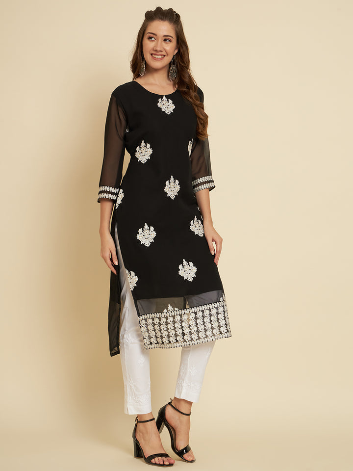 Classic Georgette Long Kurti | Indian Ethnic Wear with Elegant Embroidery