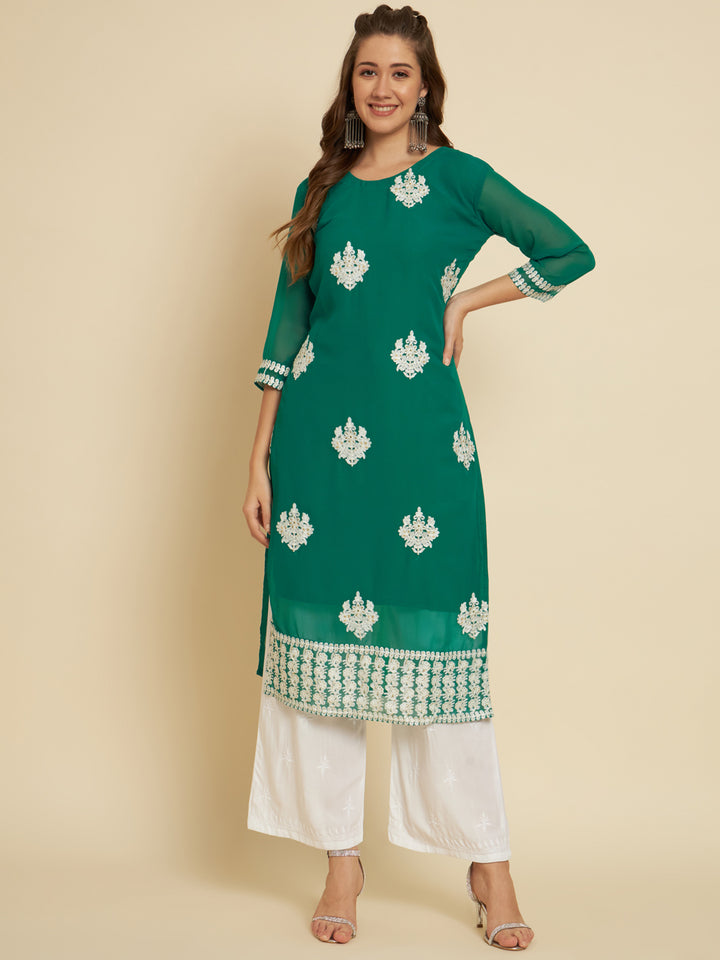 Classic Georgette Long Kurti | Indian Ethnic Wear with Elegant Embroidery