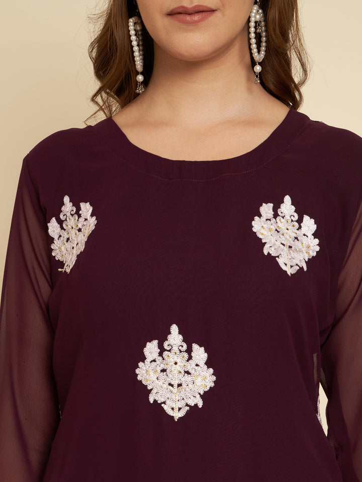 Classic Georgette Long Kurti | Indian Ethnic Wear with Elegant Embroidery