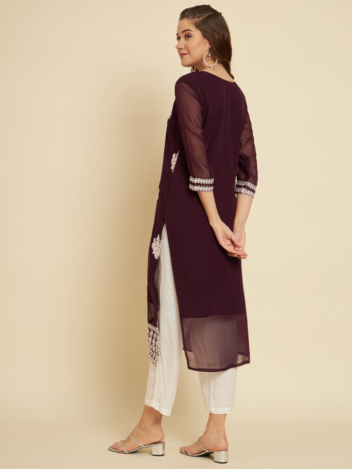 Classic Georgette Long Kurti | Indian Ethnic Wear with Elegant Embroidery